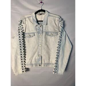 Vintage 80s Stefano Light Wash Open Woven Denim Jacket Size 14/16